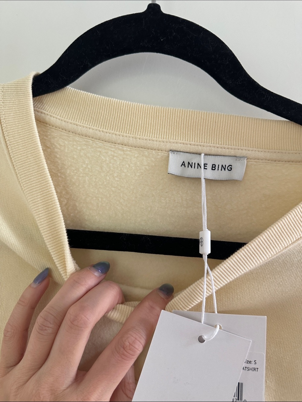 Anine Bing Cream Embroidered Logo Crewneck Sweatshirt - Picture 3 of 4